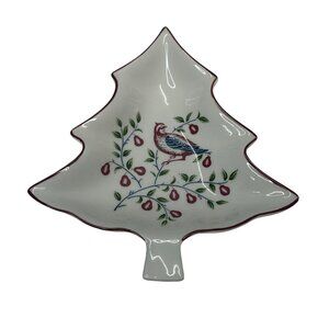 Partridge In A Pear Tree Christmas Leaf-Shaped Porcelain Dish By Johnson Brother